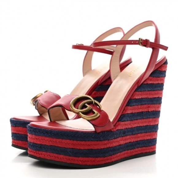 GUCCI Lifford Calfskin Aitana Espadrille Platform in Hibiscus Red Sz. IT39 US9 - Picture 1 of 17